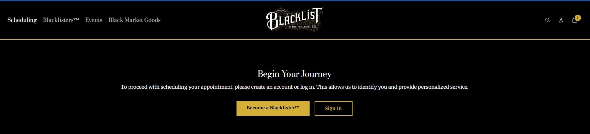 Blacklist tattoo platform interface displayed on a mobile device